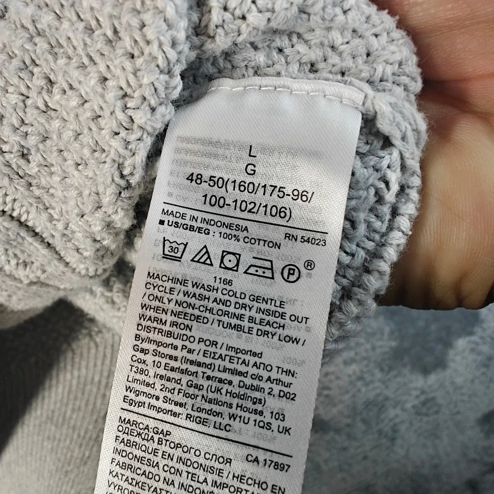 Gap Cable Knit Sweater Mens Large Light Heather Grey Chunky Cotton Crewneck